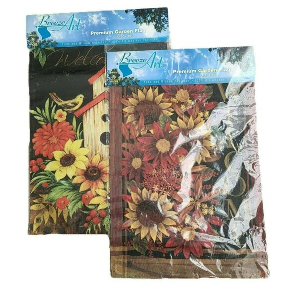 Breeze‎ Art Autumn Fall Flags 12 x 18 Floral Welcome Decor Garden Set of 2 New